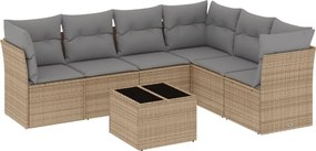 vidaXL Set canapele de grădină, 7 piese, cu perne, bej, poliratan