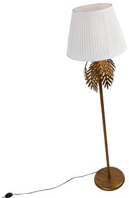 Lampă de podea aurie 145 cm cu abajur plisat alb 45 cm - Botanica