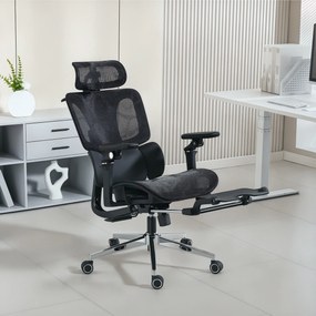 HOMCOM Scaun de Birou Ergonomic din Plasă cu Cotiere, Tetieră, Spătar Reglabil, Funcție Legănare, Negru | Aosom Romania