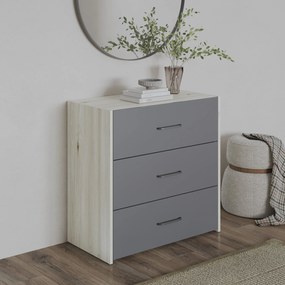 Comoda Malmo, 3 Sertare, Stejar Alb/Antracit, 80 x 42 x 80 cm
