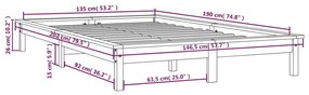 Cadru de pat dublu 4FT6, 135x190 cm, lemn masiv de pin Gri, 135 x 190 cm