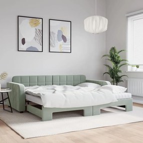 3196966 vidaXL Pat de zi cu extensie și saltele, gri deschis 90x190 cm catifea