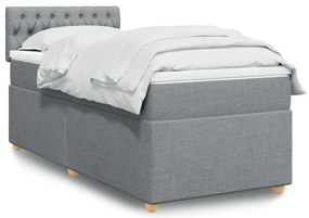 vidaXL Pat box spring cu saltea, gri deschis, 90x200 cm, textil
