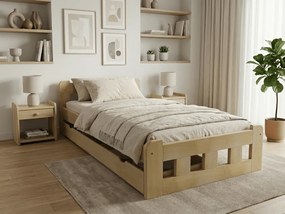 Pat de o persoana inalt Naomi 90x200 cm, pin Saltele: Cu saltele Coco Maxi 20 cm, Somiera pat: Cu lamele curbate