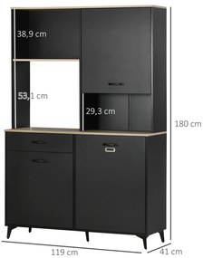 HOMCOM Bufet înalt design industrial multi-rangement - 3 uși cu raft, sertar, nișă, blat mare - metal negru | Aosom Romania