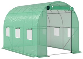 Outsunny Sera tunel de grădină 3 x 2 x 2 m cu ușă înrolabilă și ferestre mari, din oțel galvanizat și PE, verde | Aosom Romania