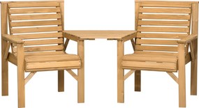 Outsunny Set bistro 3 piese din lemn rezistent la intemperii, set mobilier de grădină cu design cu lamele, orificiu pentru umbrelă Maro | Aosom Romania