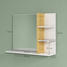 HOMCOM Oglindă Modernă de Baie Suspendată din Lemn cu 4 Rafturi, 45x15x58.5 cm, Alb | Aosom Romania