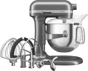 Mixer planetar KitchenAid Artisan 5KSM70SHXEMS Medallion silver, 375 W, 6,6 l, 11 viteze, 67 de puncte de contact, Ridicare bol, Viteză speciala „Fold”, Flex Edge, Gri metalizat