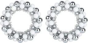 vidaXL Coronite cu bile de Craciun 2 pcs Alb și Argintiu