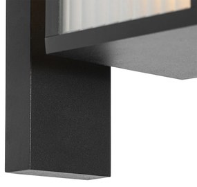 Lămpă de perete exterioară neagră cu sticlă striată IP44 - Charlois