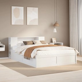 vidaXL Cadru de pat fără saltea, alb, 135x190 cm, lemn masiv de pin