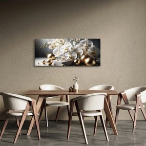 Tablou - Orhidee și bile aurii (120x50 cm)
