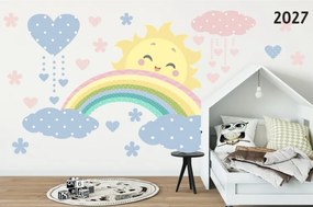 Autocolant frumos de perete în culori pastelate Soare, Curcubeu și Nori 60 x 120 cm