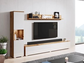Mobilier living Nova BR (Stejar wotan + Alb lucios) (Iluminat LED alb). 1060053