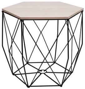 MASA HEXAGONALA CU COS DEPOZITARE, MDF, BAZA METALICA, NEGRU SI NATUR, 32 40.5X38.5 CM, SPRINGOS