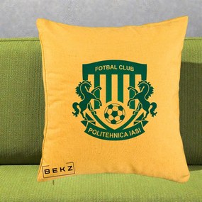 Perna Personalizata FC Politehnica Iasi Fotbal, 40x40 cm, Galben, Husa Detasabila, Perna Inclusa, BEKZ®