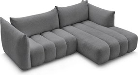 Colțar gri cu tapițerie din țesătură bouclé (cu colț pe partea dreaptă/cu șezlong) Azra – Bobochic Paris