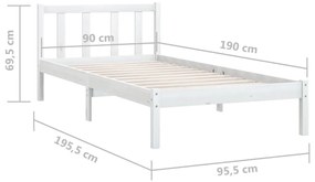 Cadru de pat UK Single, alb, 90x190 cm, lemn masiv de pin Alb, 90 x 190 cm