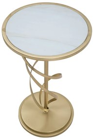 Masuta auxiliara carrara alb/aurie din metal si MDF, ∅ 38 cm, Spiral Mauro Ferretti