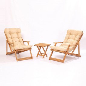 Set mobilier gradina Relax haaus V2, 3 piese, Maro/Crem, 100% lemn de fag