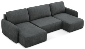 Colțar gri închis extensibil/cu spațiu de depozitare cu tapițerie din chenille (în formă de "U") Lilo – Makamii