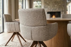 Set de 2 scaune pivotante, Lemn de nuc, Material texturat bej-taupe, UNIQUE