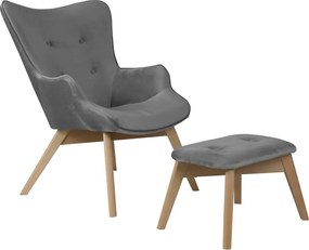 Fotoliu cu taburet gri cu tapițerie din catifea Niko – Ropez