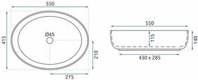 Lavoar pe blat Rea Queen Carrara oval finisaj alb marmura lucios 55 cm