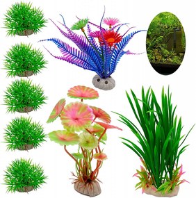 Set de 8 plante artificiale pentru acvariu Cisolen, PCV, multicolor, 4,9-22 cm