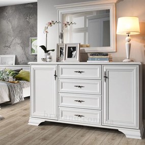 Comoda LUXERA, 2 Usi 4 Sertare, MDF Alb Alpin