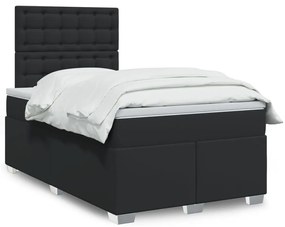 vidaXL Pat box spring cu saltea, negru, 120x190 cm, piele ecologică