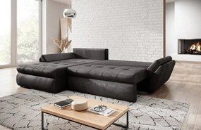 Colțar extensibil dumonde cu ladă de depozitare si sezut confortabil din spuma high-density, Loana Madagaskar Black 270x185 cm