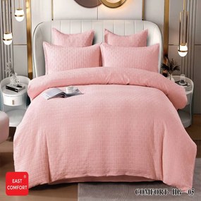Lenjerie de pat, bumbac tricotat, pat 2 persoane, 6 piese, roz, HG-05