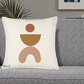 Perna Decorativa Geometric Boho Disc si Arc, 40x40 cm, Crem Reliefat, Husa Detasabila, Perna Inclusa, BEKZ®