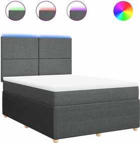 vidaXL Pat continental cu saltea, gri închis, 160x200 cm, țesătură