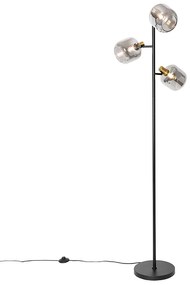 Lampa de podea neagră cu auriu cu sticlă fumurie cu 3 lumini - Zuzanna