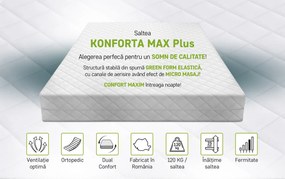 Saltea SuperOrtopedica Green Future KONFORTA Max Plus 25 cm, 140x200x25cm, Spuma poliuretanica elastica, Husa detasabila, lavabila, matlasata, hipoalergenica, Reversibila, Medie Ferma
