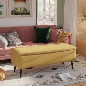 HOMCOM Bancă de la Capătul Patului cu Spațiu de Depozitare și Acoperire în Poliester Galben, 101x38.5x44.5 cm | Aosom Romania