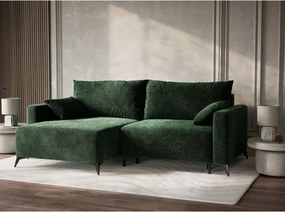 Colțar verde închis extensibil/cu spațiu de depozitare cu tapițerie din chenille (cu colț pe partea stângă/cu șezlong) Leon – Maison de Rêve