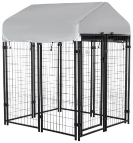 PawHut Chenar exterior cu acoperiș încuietoare pentru câine cadru din metal 120 x 120 x 138cm negru | Aosom Romania