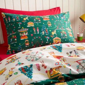 Lenjerie de pat pentru copii verde din bumbac pentru pat dublu 200x200 cm Christmas Fairground – Belle &amp; Boo