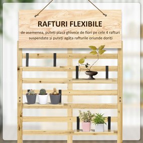Outsunny Bancă de Depozitare pentru Grădină din Lemn de Brad cu Spalier Integrat și 4 Rafturi, Bancă de Depozitare Exterior Impermeabilă cu Închidere Magnetică, 80x45x160 cm, Culoare Lemn | Aosom Romania
