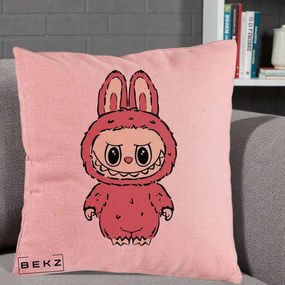 Perna Personalizata Labubu Roz Solo, 40x40 cm, Roz, Husa Detasabila, Perna Inclusa, BEKZ®