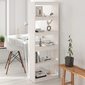 808174 vidaXL Bibliotecă/Separator cameră, alb, 60x30x167,5cm, lemn masiv pin