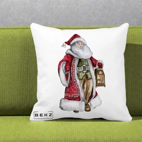 Perna Decorativa Mos Craciun Vintage cu Felinar, 40x40 cm, Alba Mata, Husa Detasabila, Perna Inclusa, BEKZ®