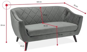 Expedo Canapea tapitata LILY Velvet 2, 160x83x85, bluvel 14