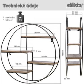 STILISTA Raft rotund de perete, sv. lemn, 48 x 48 x 12 cm