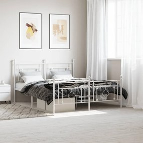 374408 vidaXL Cadru de pat metalic cu tăblie, alb, 150x200 cm