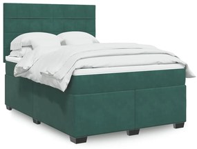 3293233 vidaXL Pat box spring cu saltea, verde închis, 140x200 cm, catifea